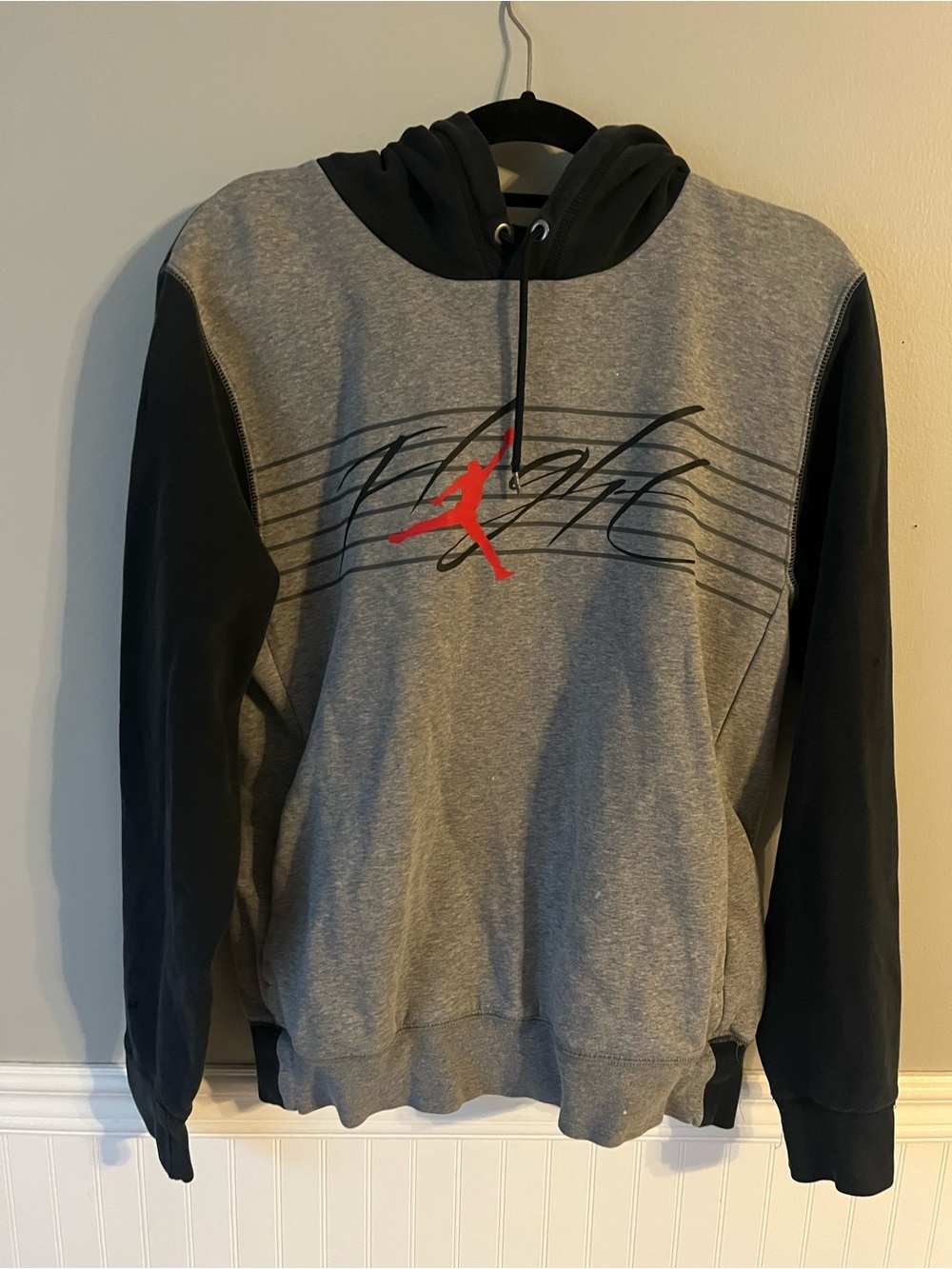 Jordan Gray and Black Pullover Hoodie with Red Jumpman